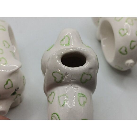 5/$25 4 Hand Painting Signed Pig Napkin Holders W/Green Hearts Vintage 1986 - Picture 7 of 8